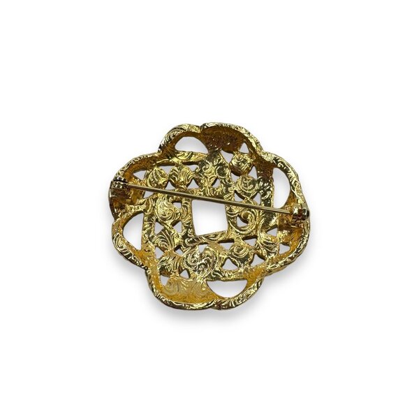 1928 Gold-Tone Brooch With Faux Pearl Accents 1.5" - Picture 2 of 4